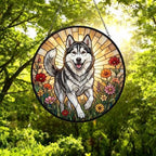 Custom Siberian Husky  Wildflowers Glass Suncatcher: Dog Mom Window Decor - image 5