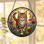 Custom Domestic Shorthair  Wildflowers Glass Suncatcher: Cat Mom Window Decor - image 4