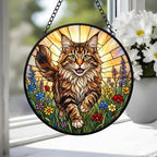 Custom Maine Coon  Wildflowers Glass Suncatcher: Cat Mom Window Decor - image 4