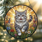 Custom British Shorthair cat   Wildflowers Glass Suncatcher: Cat Mom Window Decor - image 2