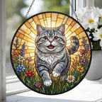 Custom British Shorthair cat   Wildflowers Glass Suncatcher: Cat Mom Window Decor - image 3