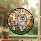 Custom Persian  cat   Wildflowers Glass Suncatcher: Cat Mom Window Decor - image 3