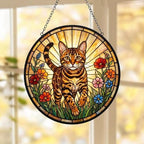 Custom Bengal  Wildflowers Glass Suncatcher: Cat Mom Window Decor - image 4