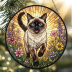 Custom Siamese cat  Wildflowers Glass Suncatcher: Cat Mom Window Decor - image 2