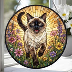 Custom Siamese cat  Wildflowers Glass Suncatcher: Cat Mom Window Decor - image 3