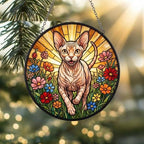Custom Sphynx cat  Wildflowers Glass Suncatcher: Cat Mom Window Decor - image 3