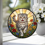 Custom Scottish Fold  cat  Wildflowers Glass Suncatcher: Cat Mom Window Decor