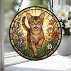 Custom Abyssinian cat  Wildflowers Glass Suncatcher: Cat Mom Window Decor - image 4