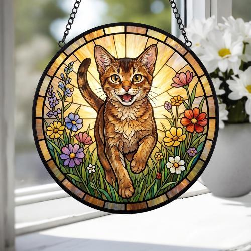 Custom Abyssinian cat  Wildflowers Glass Suncatcher: Cat Mom Window Decor - image 4