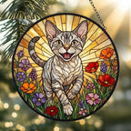 Custom Devon Rex cat  Wildflowers Glass Suncatcher: Cat Mom Window Decor - image 2