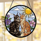 Custom Maine Coon Cat Couple Stained Glass Suncatcher, Cat Glass Window Hanging Art, Pet Keepsake Glass Sun Catcher,Memorial Gifts for - image 2