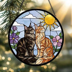 Custom Maine Coon Cat Couple Stained Glass Suncatcher, Cat Glass Window Hanging Art, Pet Keepsake Glass Sun Catcher,Memorial Gifts for - image 5