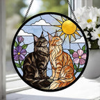 Custom Maine Coon Cat Couple Stained Glass Suncatcher, Cat Glass Window Hanging Art, Pet Keepsake Glass Sun Catcher,Memorial Gifts for