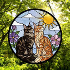 Custom Maine Coon Cat Couple Stained Glass Suncatcher, Cat Glass Window Hanging Art, Pet Keepsake Glass Sun Catcher,Memorial Gifts for - image 4