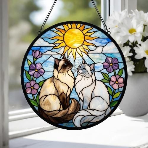 Custom Ragdoll  Cat Couple Stained Glass Suncatcher, Cat Glass Window Hanging Art, Pet Keepsake Glass Sun Catcher,Memorial Gifts - image 4