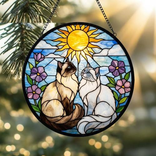 Custom Ragdoll  Cat Couple Stained Glass Suncatcher, Cat Glass Window Hanging Art, Pet Keepsake Glass Sun Catcher,Memorial Gifts - image 2