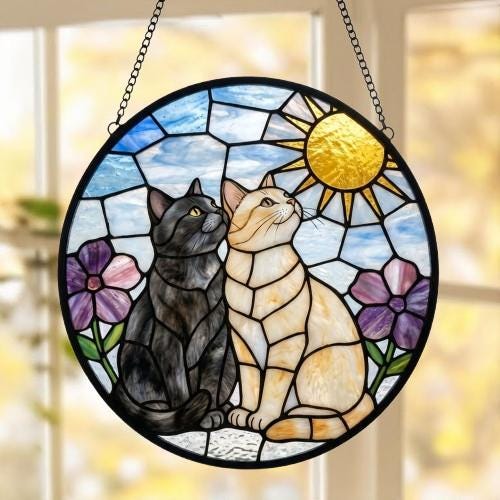 Custom British Shorthair Couple Stained Glass Suncatcher, Cat Glass Window Hanging Art, Pet Keepsake Glass Sun Catcher, Gifts for Cat Lover - image 5