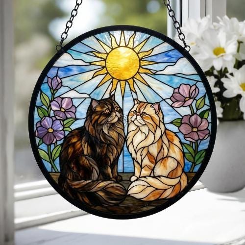 Custom Persian cat  Couple Stained Glass Suncatcher, Cat Glass Window Hanging Art, Pet Keepsake Glass Sun Catcher, Gifts for Cat Lover - image 4