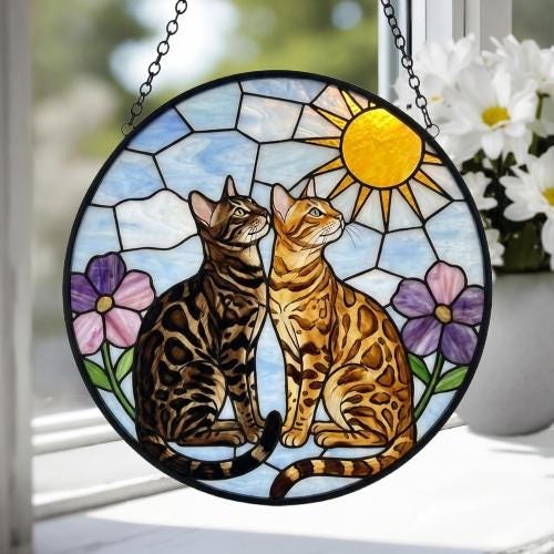 Custom Bengal cat  Couple Stained Glass Suncatcher, Cat Glass Window Hanging Art, Pet Keepsake Glass Sun Catcher, Memorial Gifts - image 4