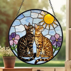 Custom Bengal cat  Couple Stained Glass Suncatcher, Cat Glass Window Hanging Art, Pet Keepsake Glass Sun Catcher, Memorial Gifts - image 3