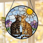 Custom Bengal cat  Couple Stained Glass Suncatcher, Cat Glass Window Hanging Art, Pet Keepsake Glass Sun Catcher, Memorial Gifts