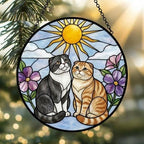 Custom Scottish Fold cat Couple Stained Glass Suncatcher, Cat Glass Window Hanging Art, Pet Keepsake Glass Sun Catcher, Memorial Gifts - image 2
