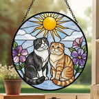 Custom Scottish Fold cat Couple Stained Glass Suncatcher, Cat Glass Window Hanging Art, Pet Keepsake Glass Sun Catcher, Memorial Gifts - image 3