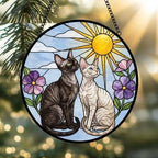 Custom Devon Rex cat Couple Stained Glass Suncatcher, Cat Glass Window Hanging Art, Pet Keepsake Glass Sun Catcher, Memorial Gifts - image 2