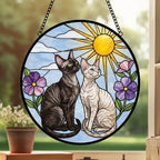 Custom Devon Rex cat Couple Stained Glass Suncatcher, Cat Glass Window Hanging Art, Pet Keepsake Glass Sun Catcher, Memorial Gifts - image 3