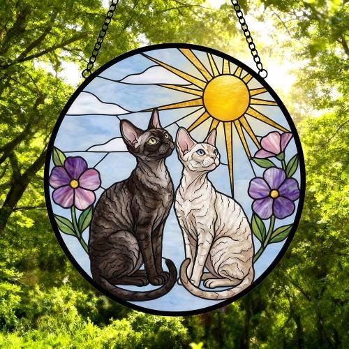 Custom Devon Rex cat Couple Stained Glass Suncatcher, Cat Glass Window Hanging Art, Pet Keepsake Glass Sun Catcher, Memorial Gifts - image 5