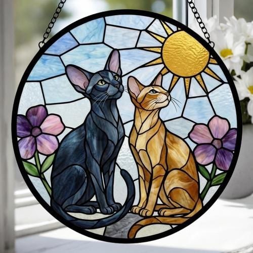 Custom Oriental Shorthair Couple Stained Glass Suncatcher,Cat Glass Window Hanging Art, Pet Keepsake Glass Sun Catcher,Memorial Gifts - image 4
