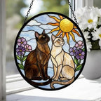 Custom Burmese cat  Couple Stained Glass Suncatcher, Cat Glass Window Hanging Art, Pet Keepsake Glass Sun Catcher,Memorial Gifts - image 3