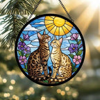 Custom Savannah cat  Couple Stained Glass Suncatcher, Cat Glass Window Hanging Art, Pet Keepsake Glass Sun Catcher,Memorial Gifts for - image 2