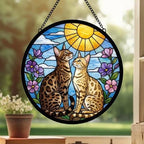 Custom Savannah cat  Couple Stained Glass Suncatcher, Cat Glass Window Hanging Art, Pet Keepsake Glass Sun Catcher,Memorial Gifts for - image 3