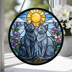 Custom Russian Blue cat  Couple Stained Glass Suncatcher, Cat Glass Window Hanging Art, Pet Keepsake Glass Sun Catcher,Memorial Gifts - image 3