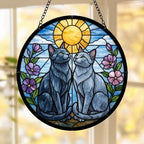 Custom Russian Blue cat  Couple Stained Glass Suncatcher, Cat Glass Window Hanging Art, Pet Keepsake Glass Sun Catcher,Memorial Gifts - image 5
