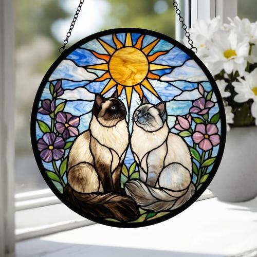 Custom Birman Cat Couple Stained Glass Suncatcher, Cat Glass Window Hanging Art, Pet Keepsake Glass Sun Catcher,Memorial Gifts for Cat Lover - image 4