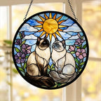 Custom Birman Cat Couple Stained Glass Suncatcher, Cat Glass Window Hanging Art, Pet Keepsake Glass Sun Catcher,Memorial Gifts for Cat Lover