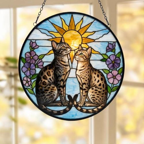 Custom Egyptian Mau cat  Couple Stained Glass Suncatcher, Cat Glass Window Hanging Art, Pet Keepsake Glass Sun Catcher,Memorial Gifts for - image 5
