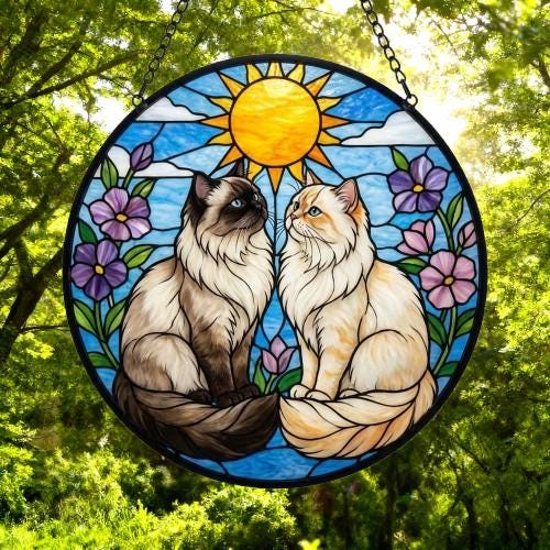 Custom Himalayan Cat Couple Stained Glass Suncatcher, Cat Glass Window Hanging Art, Pet Keepsake Glass Sun Catcher,Memorial Gifts - image 5