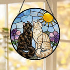 Custom American Curl cat Couple Stained Glass Suncatcher, Cat Glass Window Hanging Art, Pet Keepsake Glass Sun Catcher,Memorial Gifts