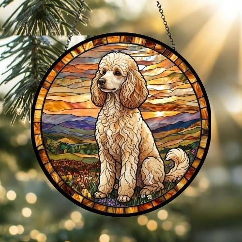 Custom Poodle dog Stained Glass Suncatcher,  Pet Lover Gift, Housewarming Gift, Window Hangings - image 2