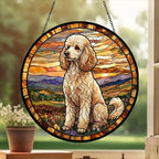 Custom Poodle dog Stained Glass Suncatcher,  Pet Lover Gift, Housewarming Gift, Window Hangings