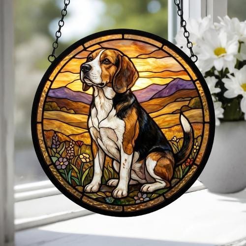 Custom Beagle dog Stained Glass Suncatcher,  Pet Lover Gift, Housewarming Gift, Window Hangings - image 4
