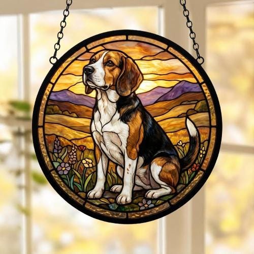 Custom Beagle dog Stained Glass Suncatcher,  Pet Lover Gift, Housewarming Gift, Window Hangings - image 5