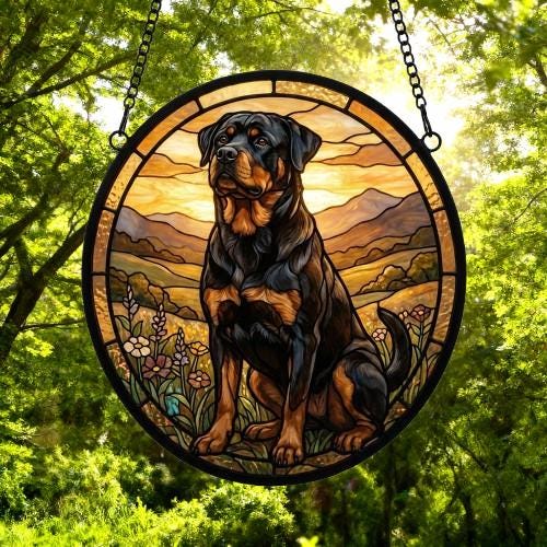 Custom Rottweiler dog Stained Glass Suncatcher,  Pet Lover Gift, Housewarming Gift, Window Hangings - image 5