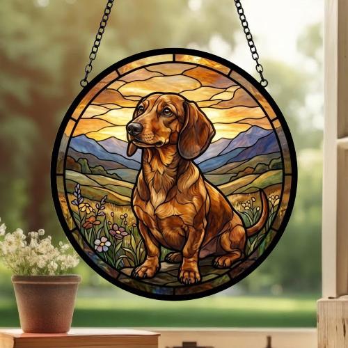 Custom Dachshund dog Stained Glass Suncatcher,  Pet Lover Gift, Housewarming Gift, Window Hangings - image 3
