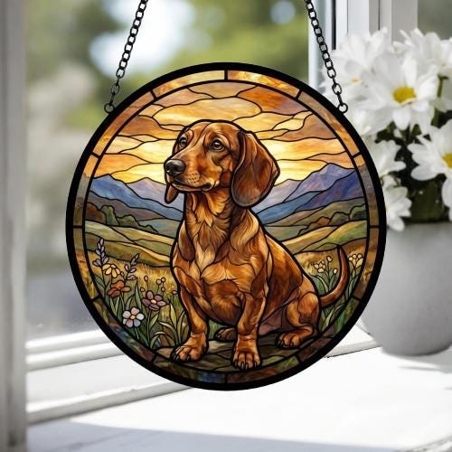 Custom Dachshund dog Stained Glass Suncatcher,  Pet Lover Gift, Housewarming Gift, Window Hangings - image 4