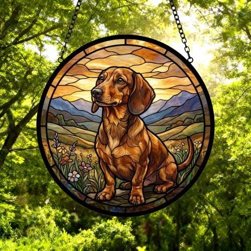 Custom Dachshund dog Stained Glass Suncatcher,  Pet Lover Gift, Housewarming Gift, Window Hangings - image 5
