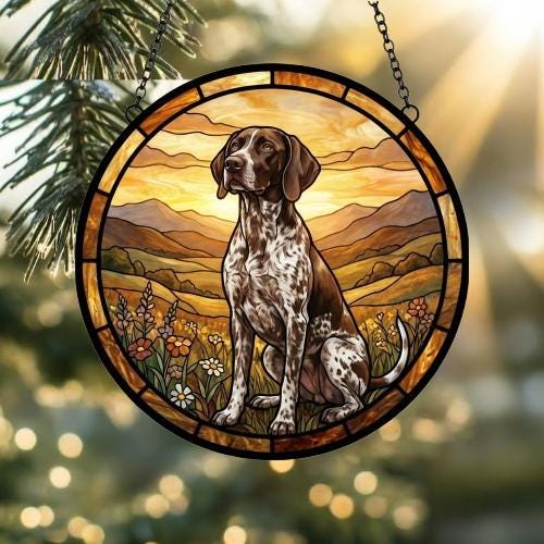 Custom German Shorthaired Pointer dog Stained Glass Suncatcher,  Pet Lover Gift, Housewarming Gift, Window Hangings - image 2